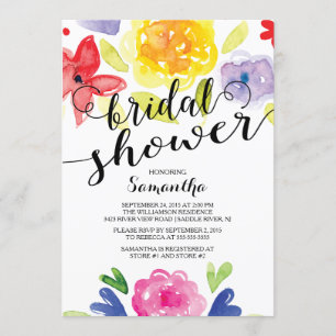 Modern Watercolor Flowers Bridal Shower Invitation