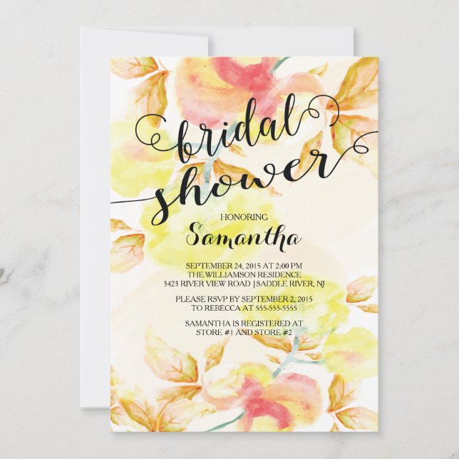 Modern Watercolor Flowers Bridal Shower Invitation (Front)