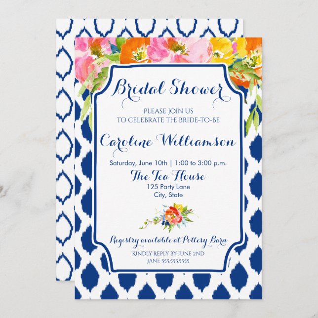 Modern Watercolor Flowers Bridal Shower Invitation (Front/Back)