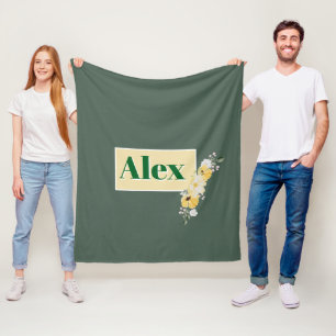 Modern Watercolor Flowers & green Bg Fleece Blanket