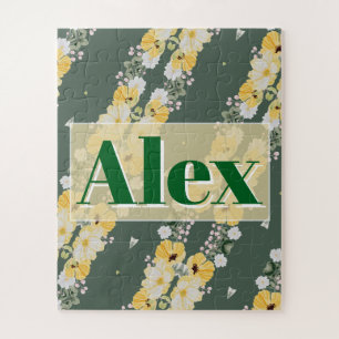 Modern Watercolor Flowers & green Bg Jigsaw Puzzle