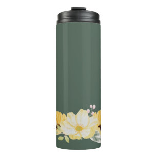 Modern Watercolor Flowers & green Bg Thermal Tumbler
