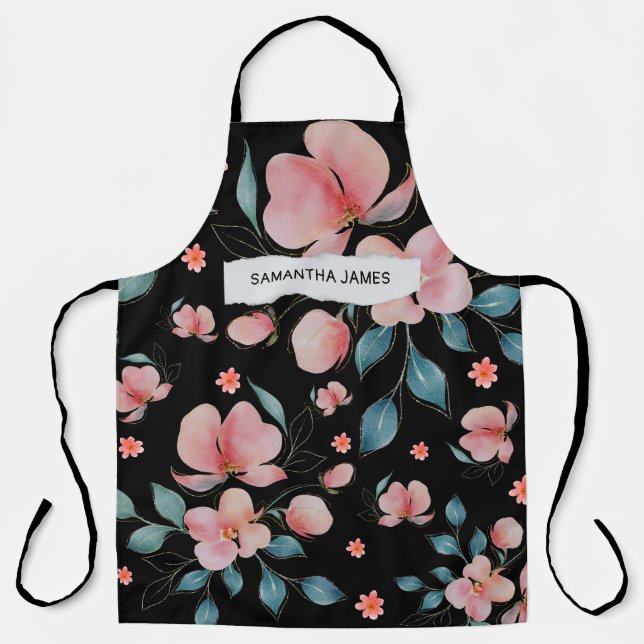 Modern Watercolor Flowers & Kraft Personalised Gif Apron (Front)