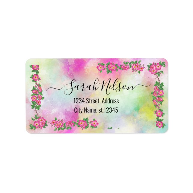 Modern Watercolor Flowers Label (Front)