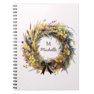 Modern Watercolor flowers Monogram Script Name Notebook