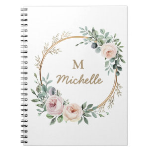 Modern Watercolor flowers Monogram Script Name     Notebook