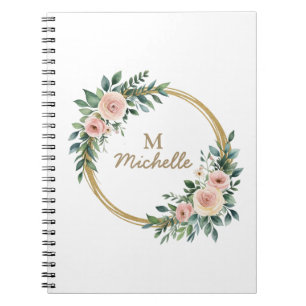 Modern Watercolor flowers Monogram Script Name     Notebook