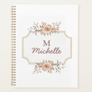 Modern Watercolor flowers Monogram Script Name     Planner