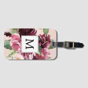 Modern Watercolor Flowers Monogrammed Luggage Tag