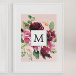 Modern Watercolor Flowers Monogrammed Poster<br><div class="desc">Modern Watercolor Flowers Monogrammed</div>