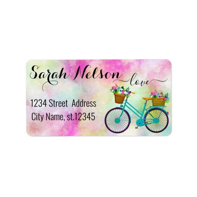 Modern Watercolor Flowers on a Bicycle Label (Front)