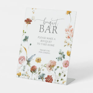 Modern Watercolor Flowers Shower Bouquet Bar Pedestal Sign