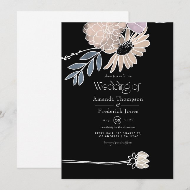 Modern Watercolor Flowers Wedding Invitation (Front/Back)