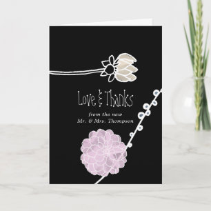 Modern Watercolor Flowers Wedding Photo Thank You Card