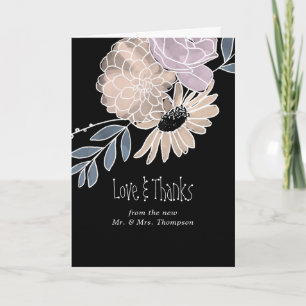 Modern Watercolor Flowers Wedding Photo Thank You Card