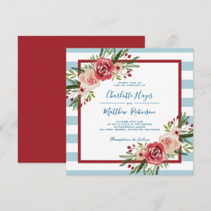 Modern Watercolor Flowers Winter Wedding Invitation