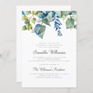 Modern Watercolor Foliage Baptism Invitation