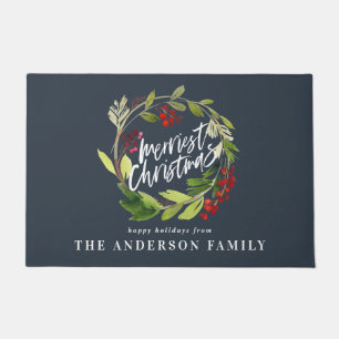 Modern watercolor foliage chic elegant holiday doormat