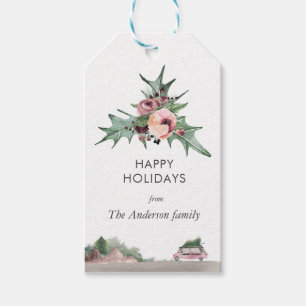modern watercolor foliage Holiday Gift Tag