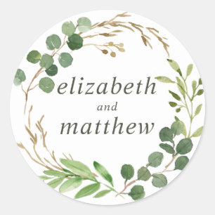Modern Watercolor Foliage Wedding Classic Round Sticker