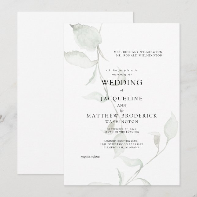 Modern Watercolor Foliage Wedding Invitation (Front/Back)