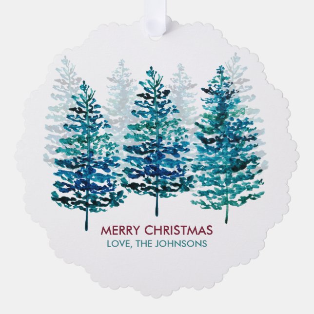 Modern Watercolor Forest Trees Paper Ornament Card (Front)