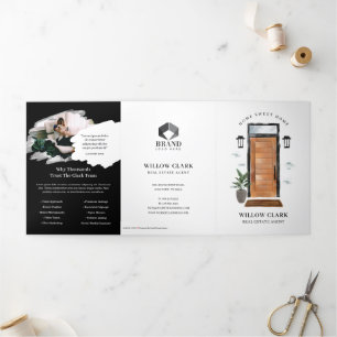 Modern Watercolor Front Door Real Estate Marketing Tri-Fold Card