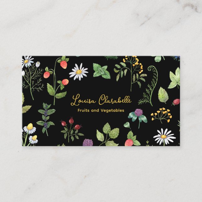 Modern Watercolor Fruit Herb Garden Farm Business Card (Front)