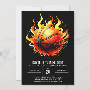 Modern Watercolor Fun Basketball Birthday Invitation