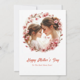 Modern Watercolor gentle mum and daughter Holiday Card