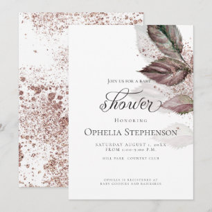 Modern Watercolor Glitter Foliage Baby Shower Invitation