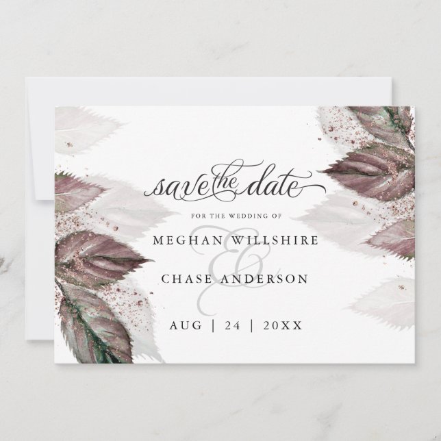 Modern Watercolor Glitter Foliage  BarefootBride™ (Front)