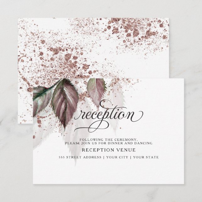 Modern Watercolor Glitter Foliage  BarefootBride™ Invitation (Front/Back)