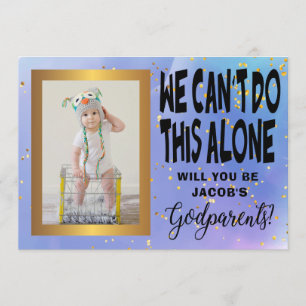 Modern Watercolor Godparents Proposal Photo Invitation