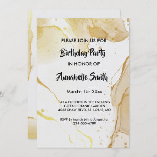 Modern Watercolor Gold  Birthday Invitation