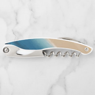 Modern Watercolor Gold Blue Beach Corkscrew