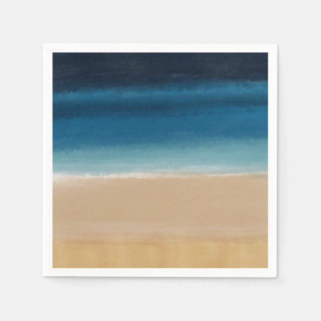 Modern Watercolor Gold Blue Beach Napkin (Front)