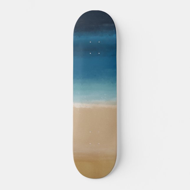 Modern Watercolor Gold Blue Beach Skateboard (Front)
