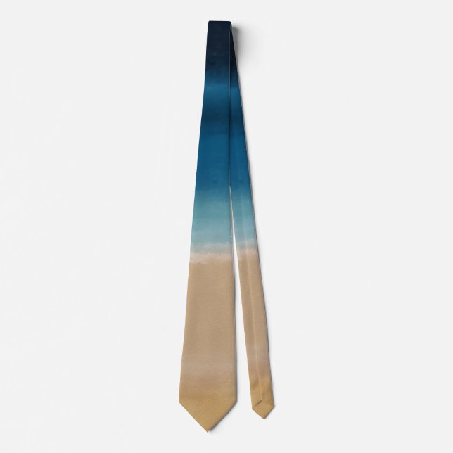 Modern Watercolor Gold Blue Beach Tie (Front)