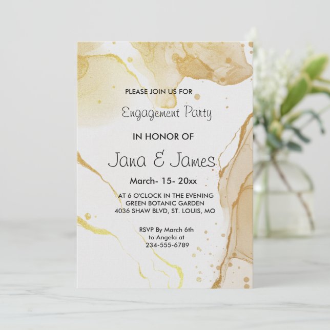 Modern Watercolor Gold   Engagement Invitation (Standing Front)