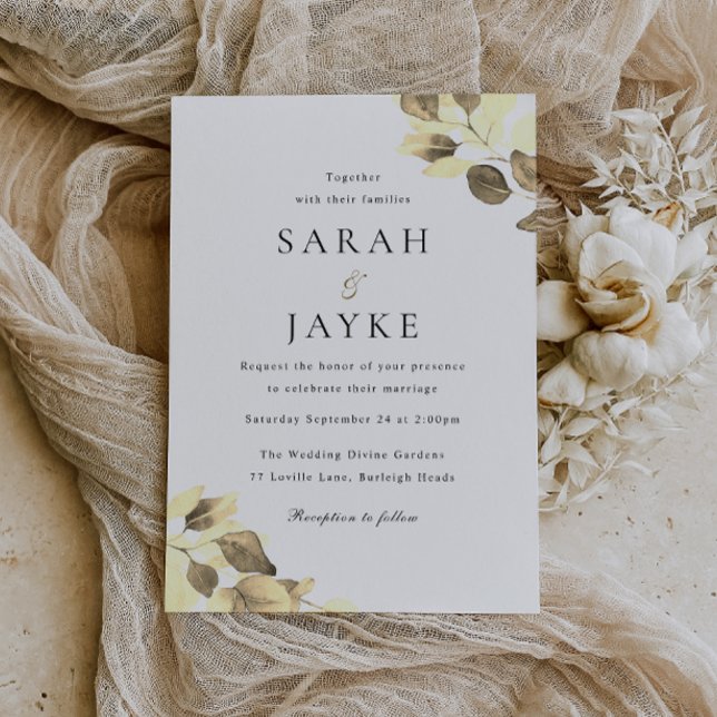 Modern Watercolor Gold Leaf Elegant Wedding Invitation (Creator Uploaded)