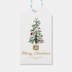 Modern Watercolor Gold Ornaments Tree Christmas Gift Tags