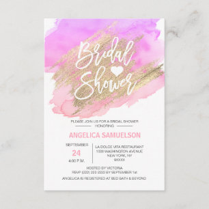 Modern Watercolor Gold Pink Purple Bridal Shower Invitation