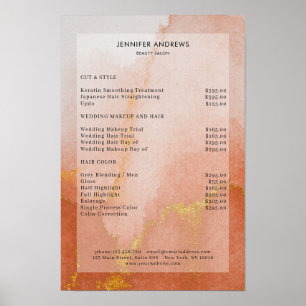 Modern Watercolor Gold Salon Price List Poster