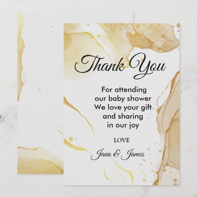 Modern Watercolor Gold  thank you Invitation (Front/Back)