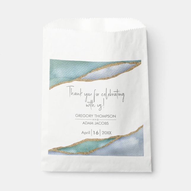 Modern Watercolor Gold Trim Wedding Treat Favour Bags (Front)