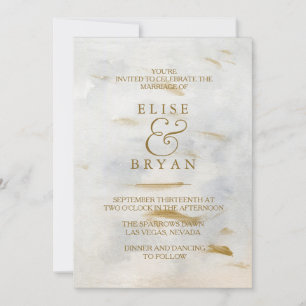 Modern Watercolor Gold White Marble Wedding Invite