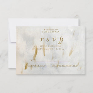 Modern Watercolor Gold White Marble Wedding RSVP