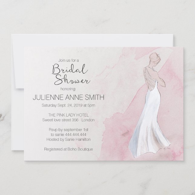 Modern Watercolor Gown Bridal Shower Invitation (Front)
