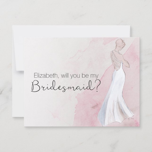 Modern Watercolor Gown "Will you be my bridesmaid" Invitation (Front)